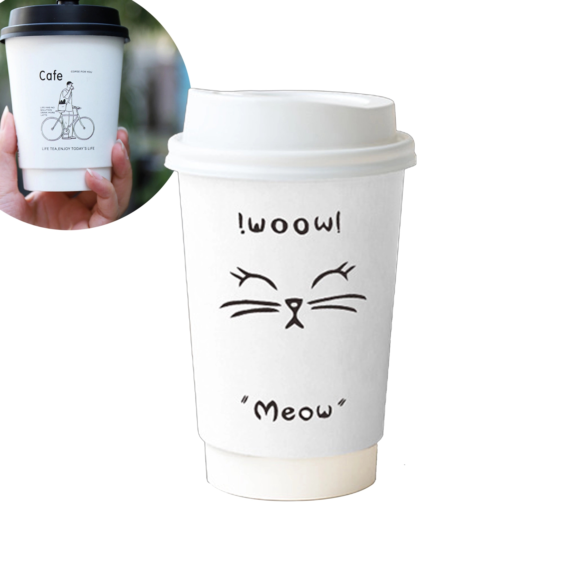 MOQ 500pcs 12 Oz Double-Walled Paper Coffee Cups With Lid