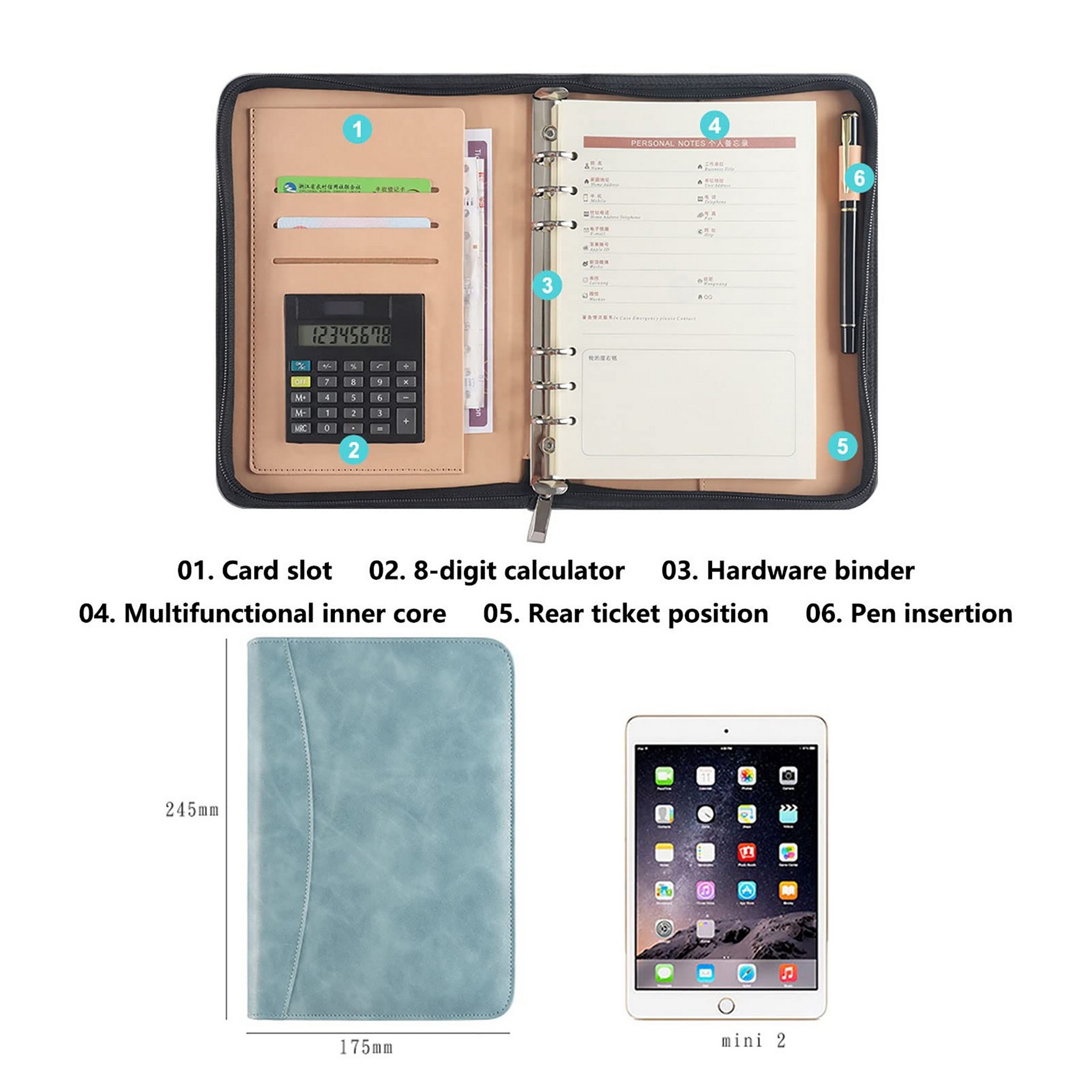 A5 Business Resume Zippered Padfolio Folder 7