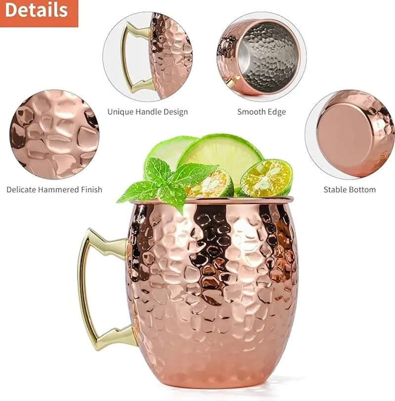 Single Moscow Mule Copper Mug - 100% Pure with Steel Lining 6