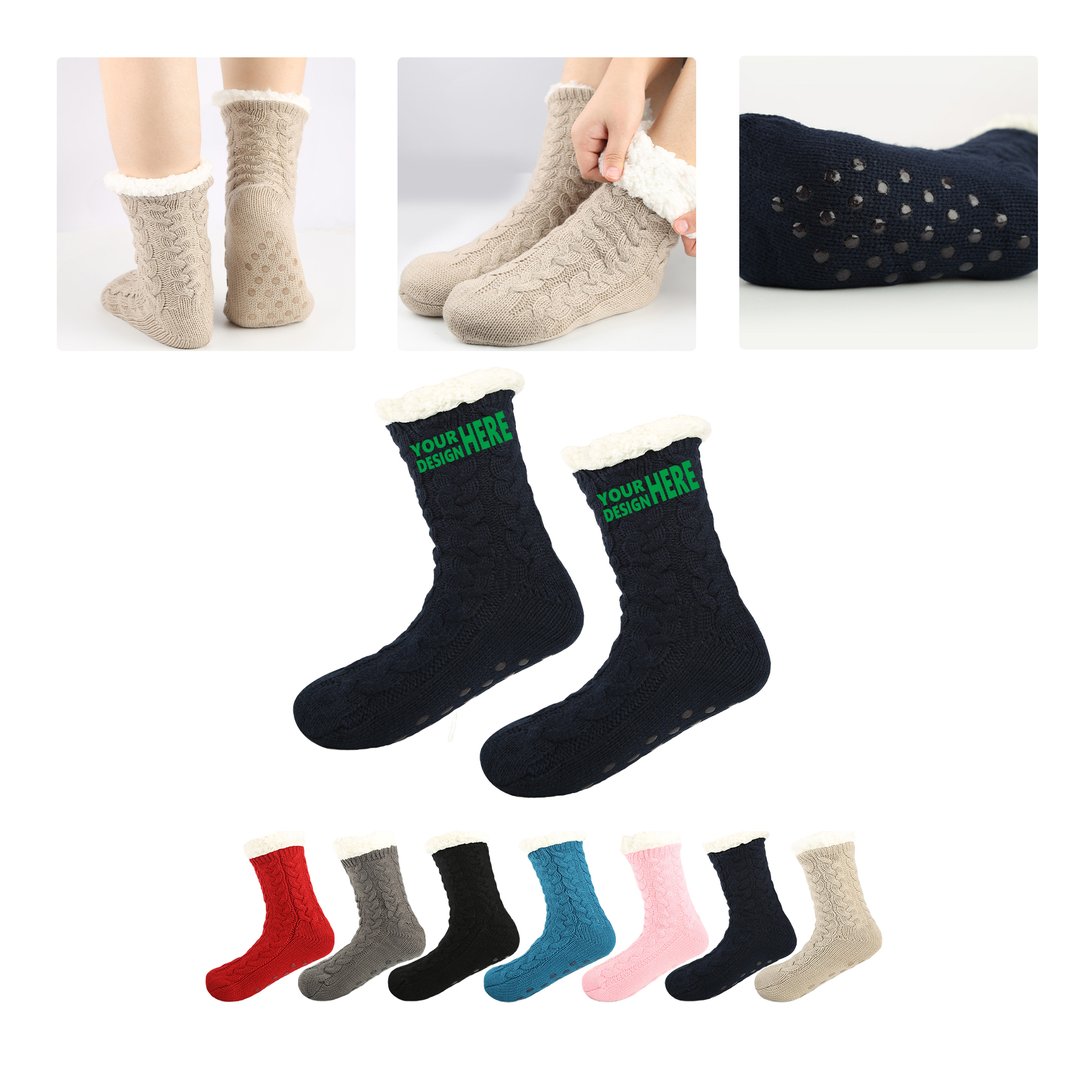 MOQ50 Personalized Anti Slip Plush Sleep Socks 1