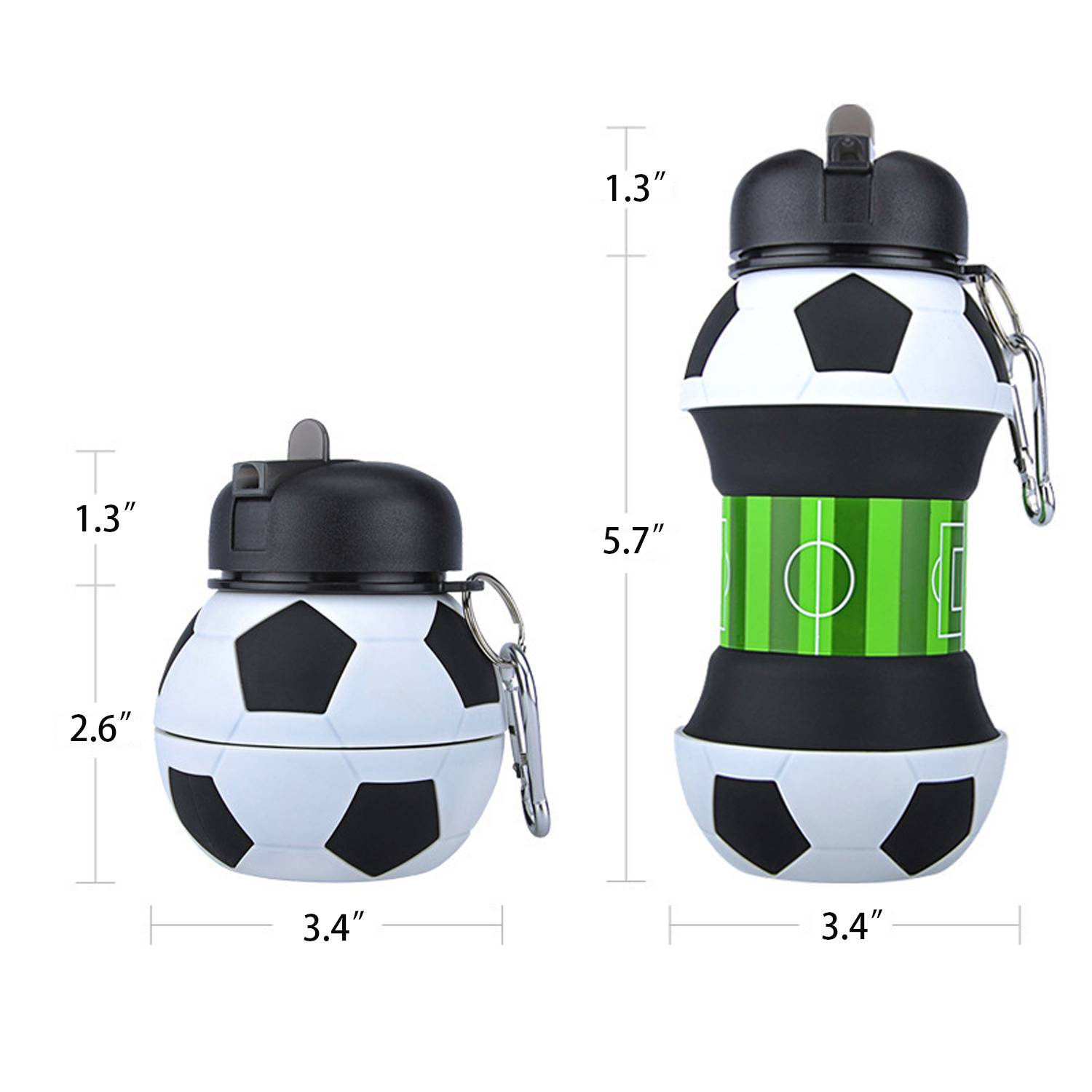 20oz Collapsible Silicone Soccer Water Bottle w/ Carabiner 5