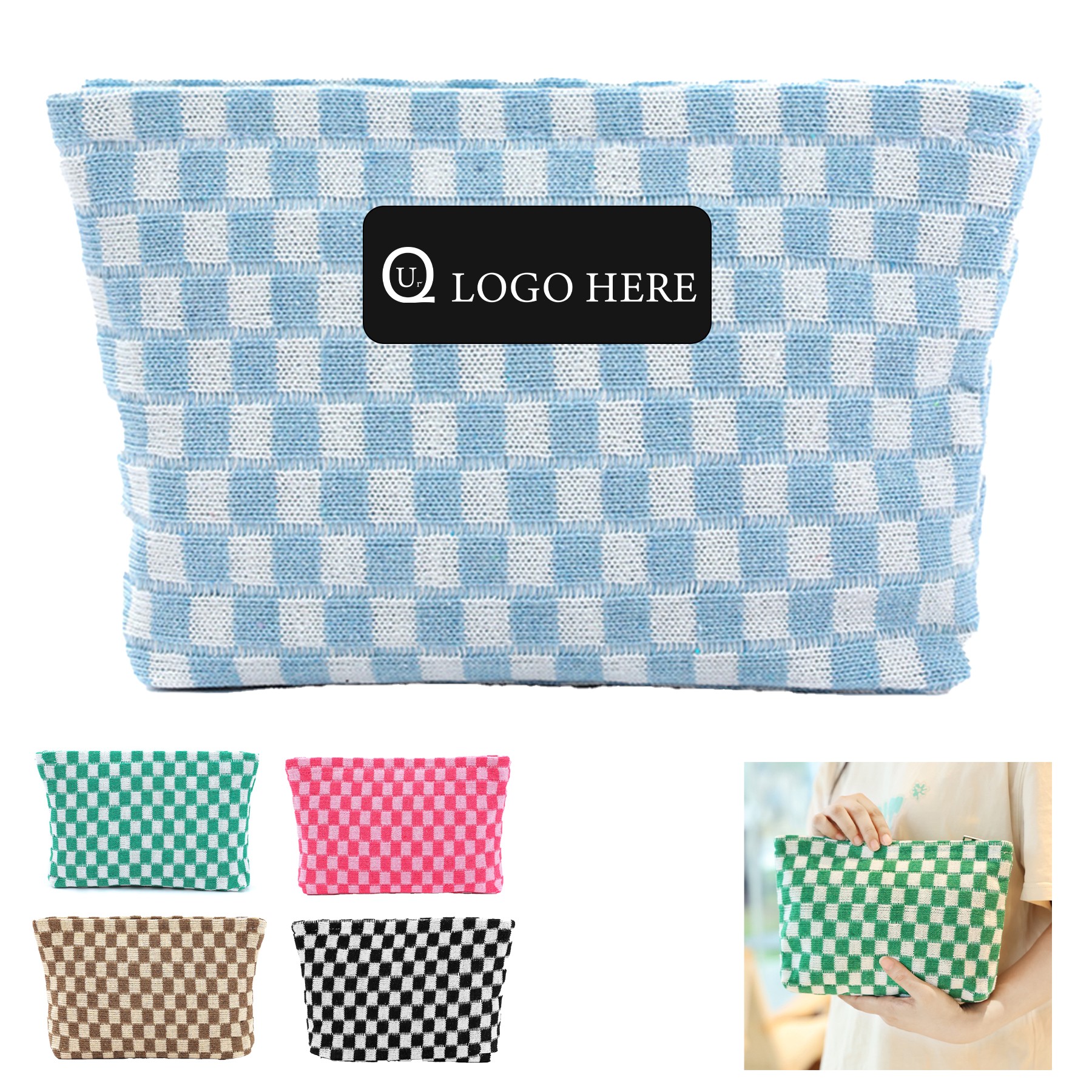 Wool Large Checkered Cosmetic Storage Bag With High Capacity 2