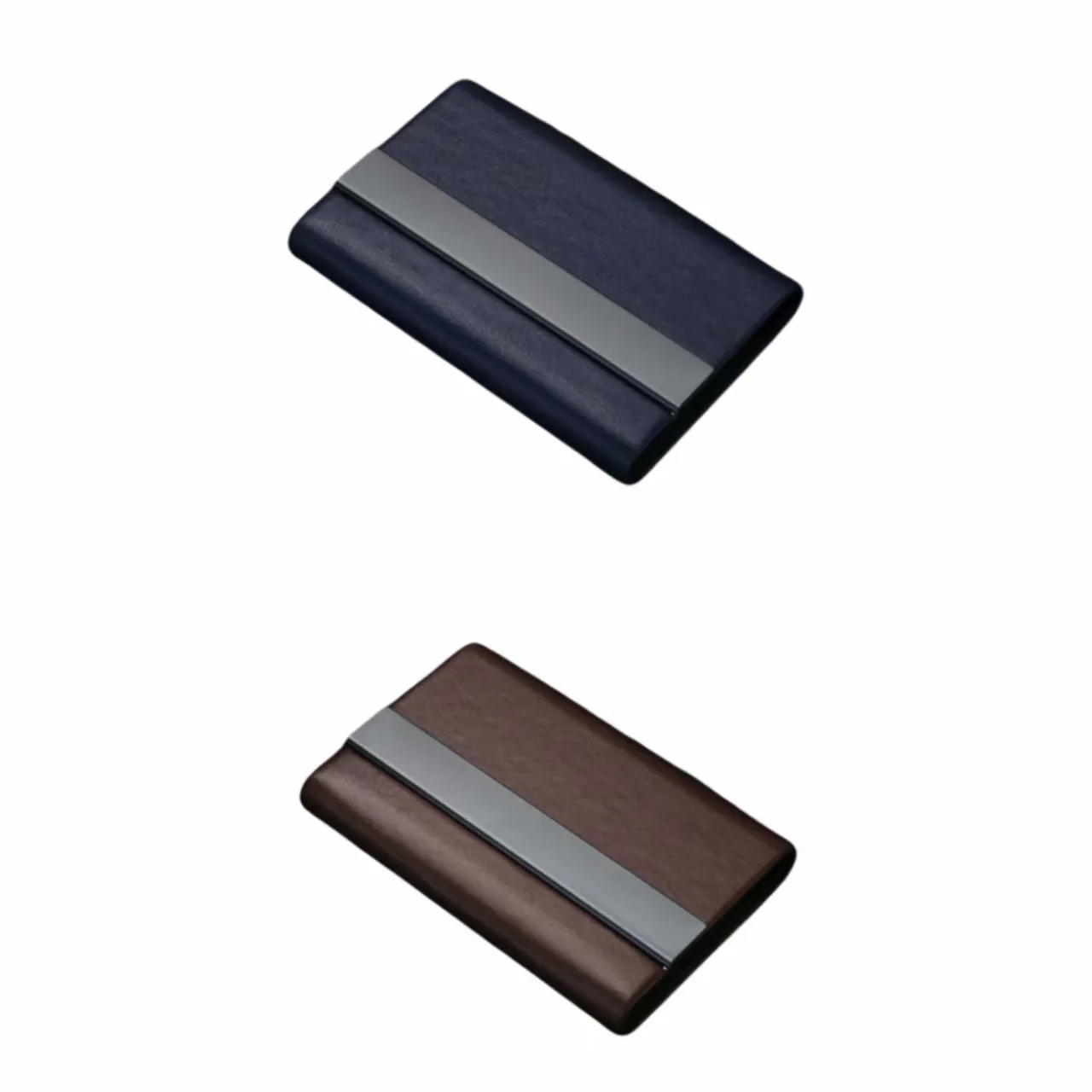 Men's Faux Leather Business Card Holder, Metal Card Case 2