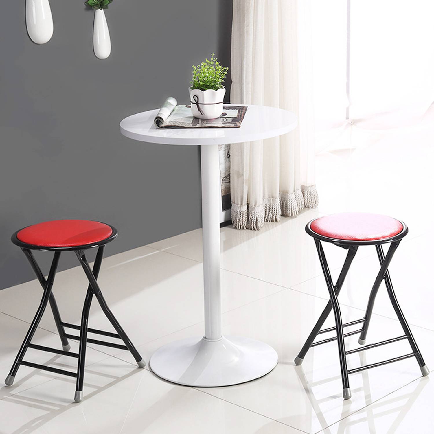 Foldable PU Leather Non Slip Pad Metal Chair 3