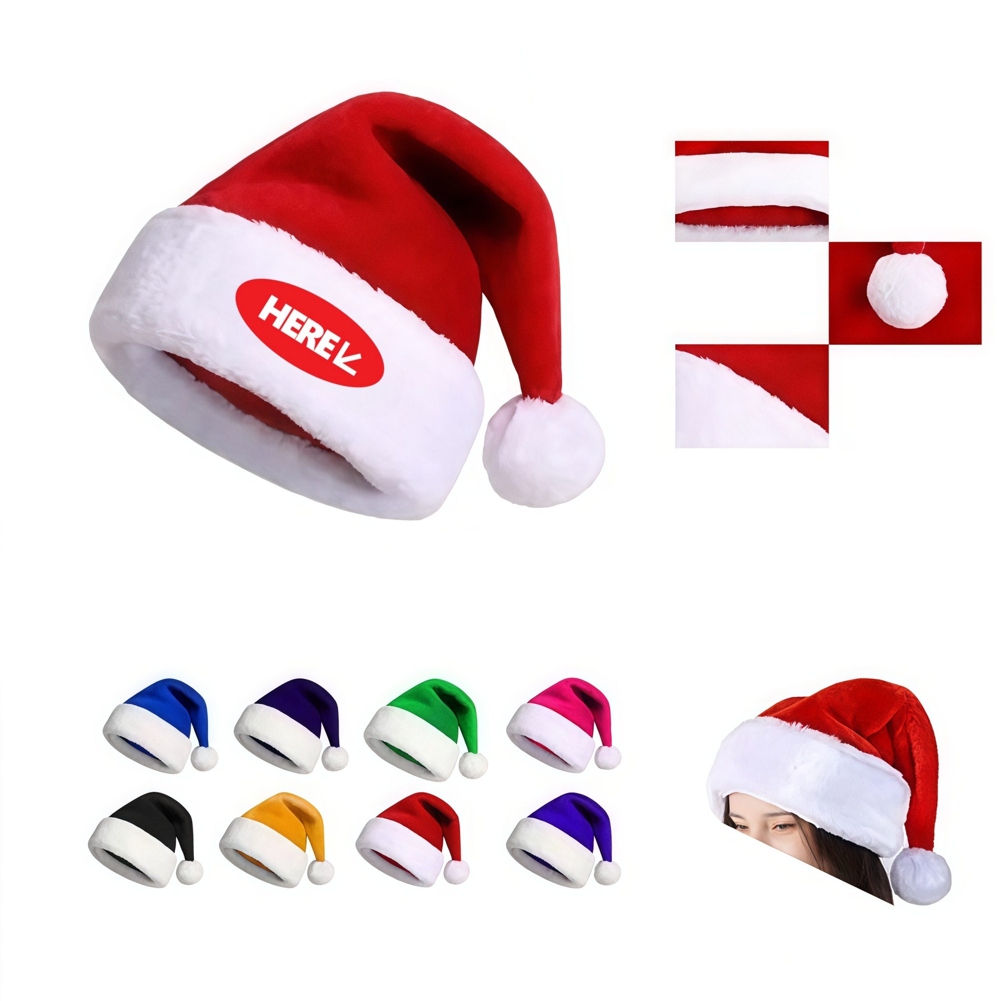 Custom Thickened Christmas Party Colored Santa Hat 2