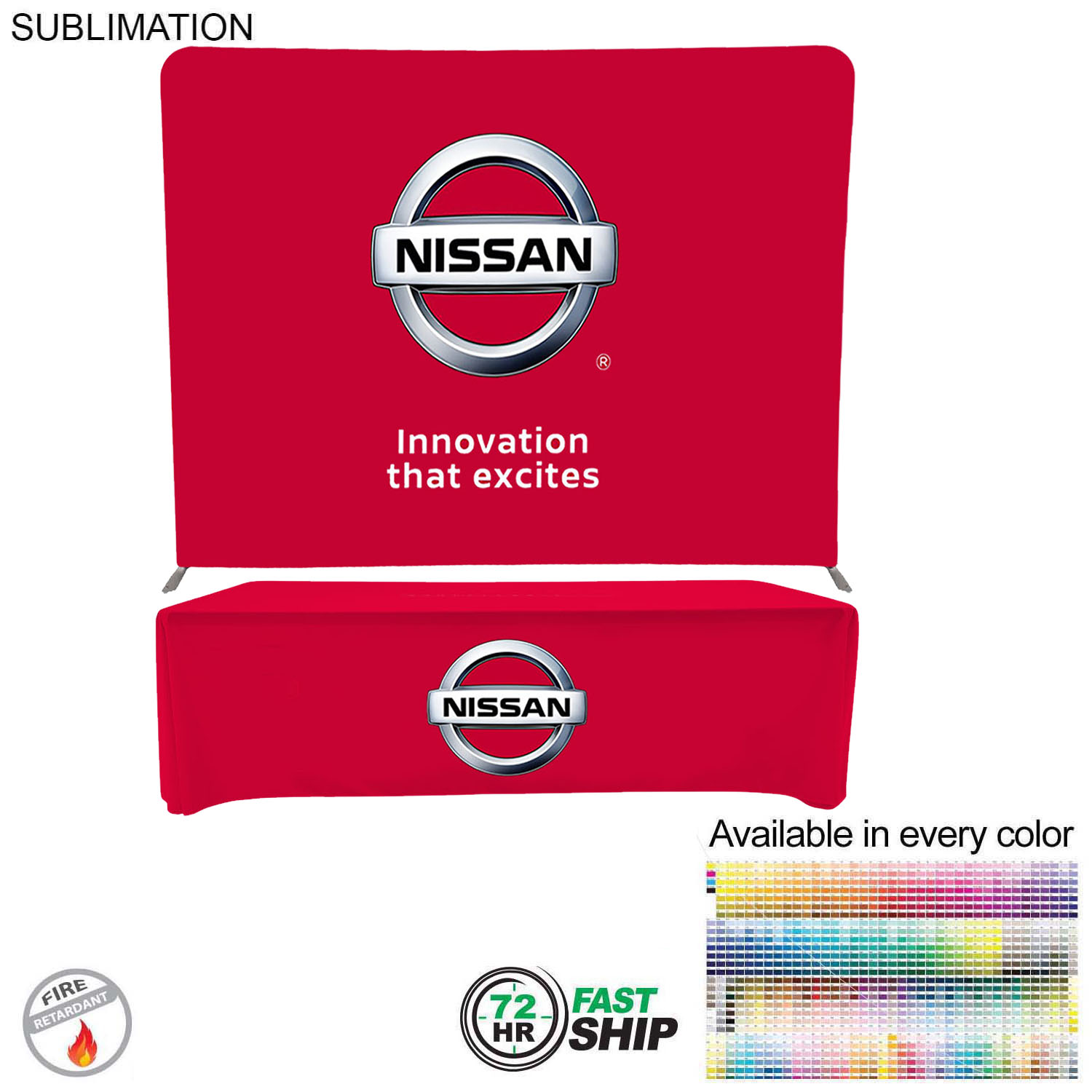 72Hr Fast Ship - Tradeshow Booth Package, 10' EuroFit Tension Fabric Display & PREMIUM 8' Tablecloth