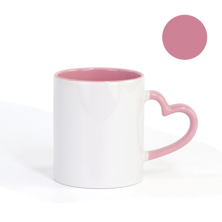 Full Color Heart-shaped Handle 11 oz Ceramic Sublimated Cups 11