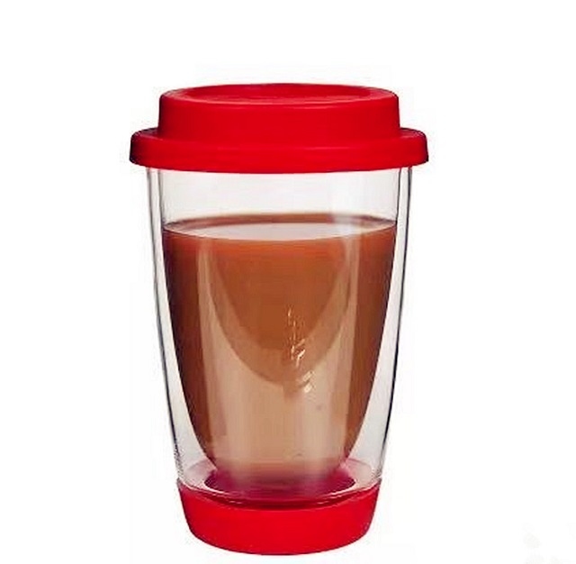 Double Wall Glass Cup w/ Colorful Silicone Lid 12 oz 4