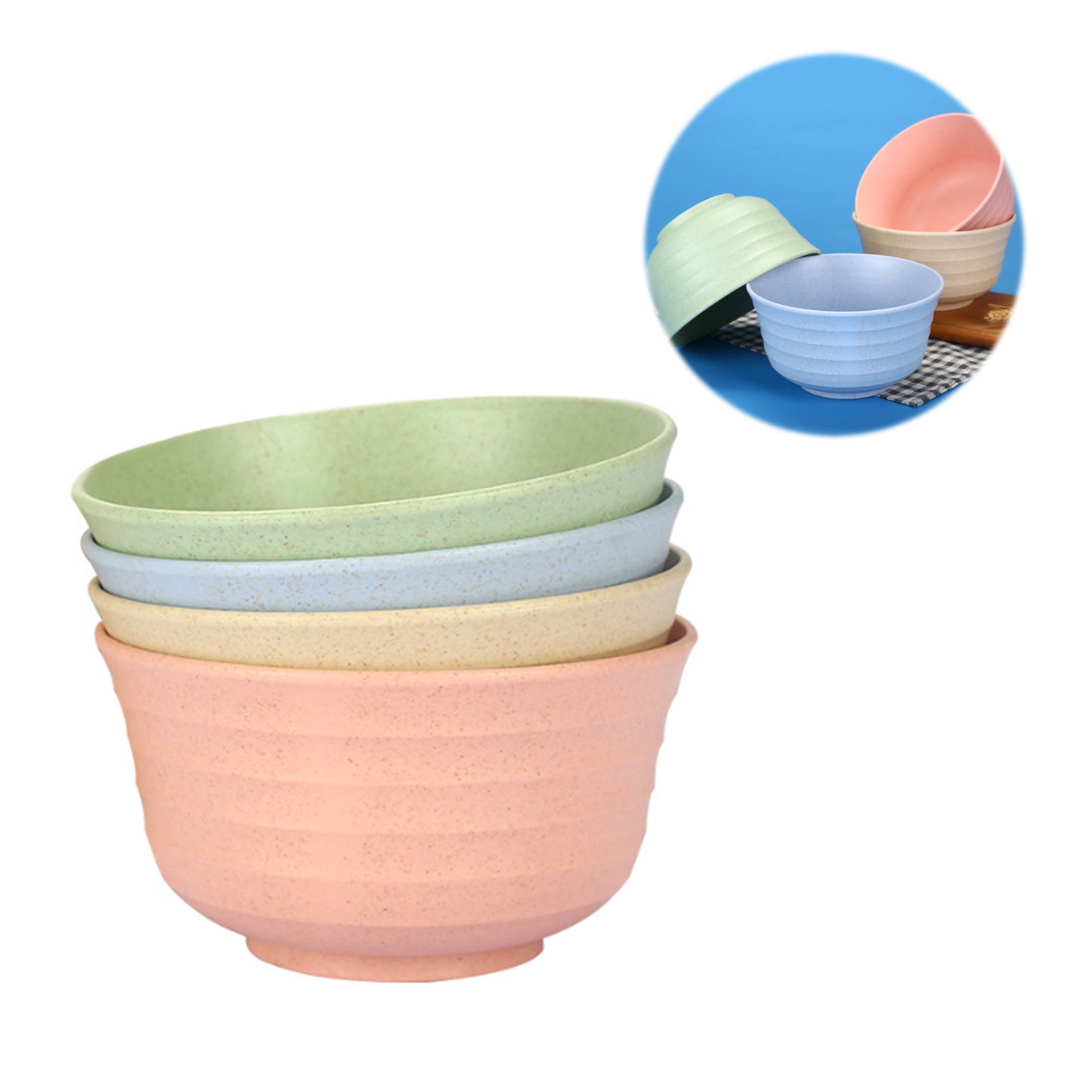 4 Pieces Wheat Straw Bowls Set 4