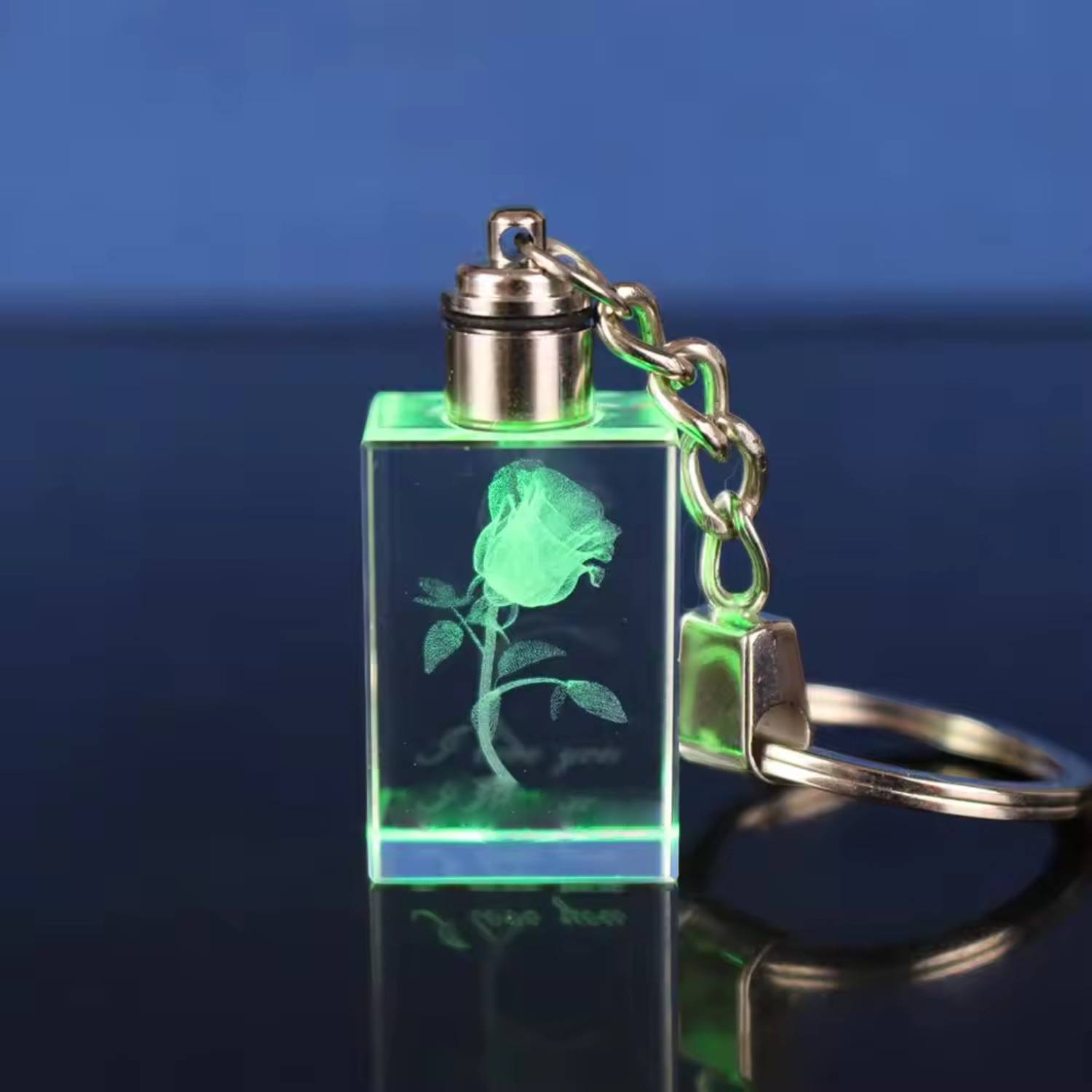 Cuboid Shaped LED Light Crystal Keychain 7