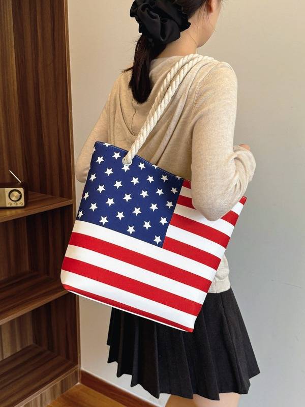 Stars and Stripes American Flag Tote Bag Rope Handles 6