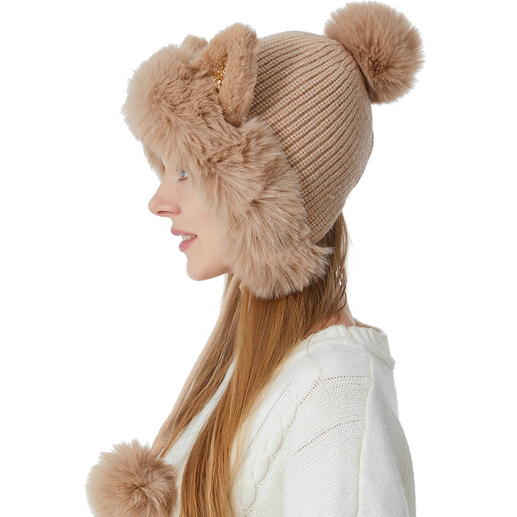 Women Winter Warm Cute Cat Ears Knitted Beanie Hat 6