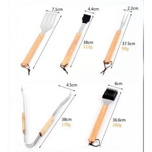 5 Pcs Bamboo Bbq Tools Set With Bag 5