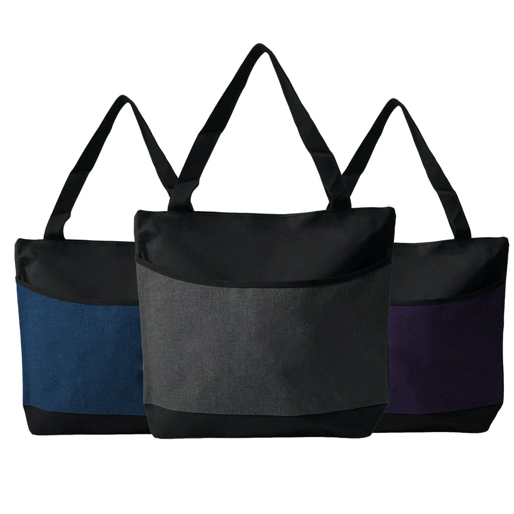 Two-Tone Zippered Tote Bag With Front Pocket 3