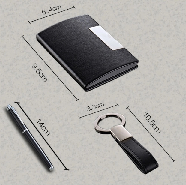 Wooden Gift box set key ring PU leather card holder 2