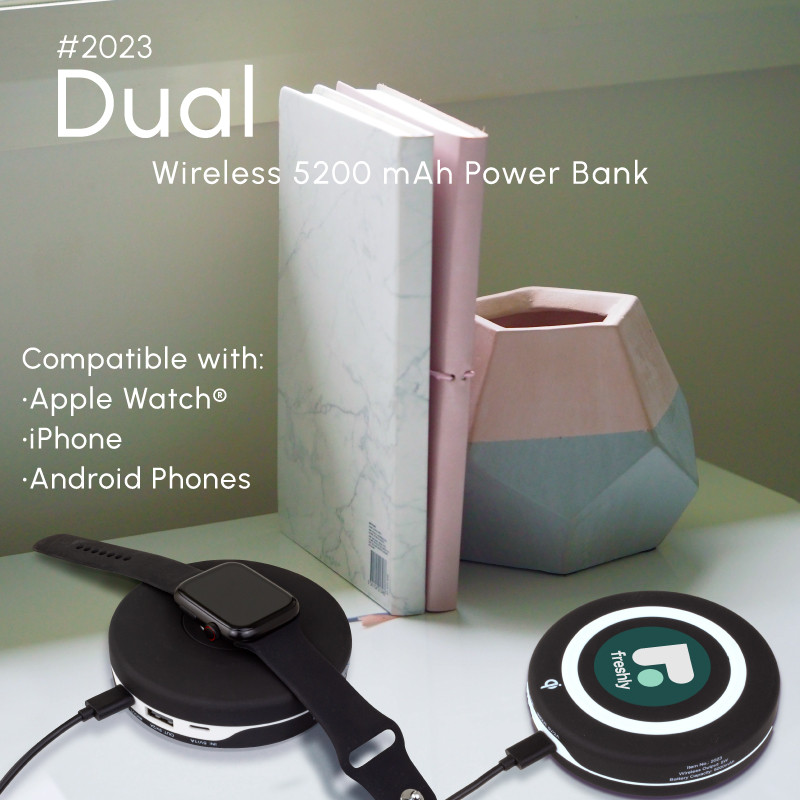 Dual wireless 5200 mAh power bank - compatible with Apple Watch®, iPhone, and Android Phones 6