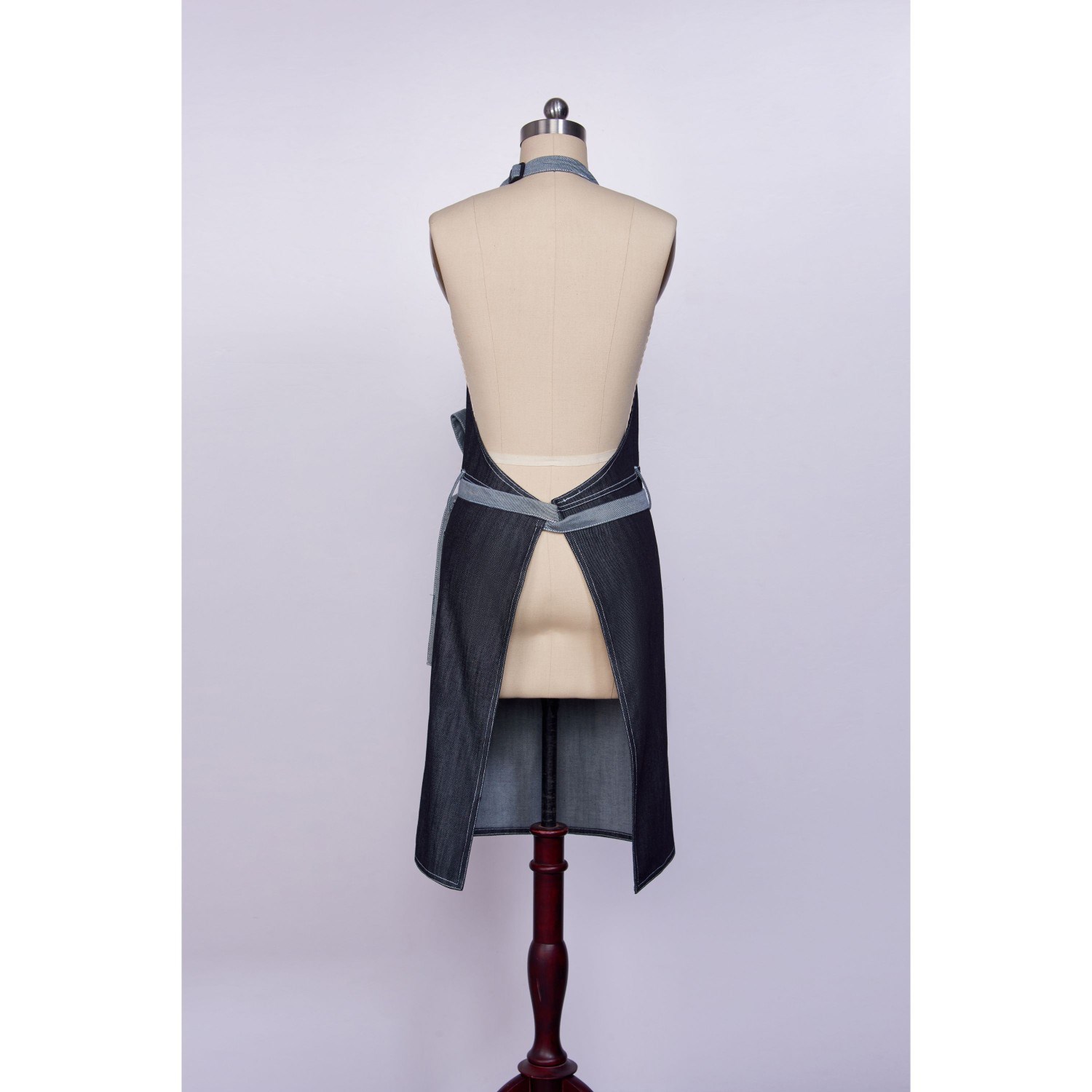 12 oz. 100% Cotton Denim Kitchen Aprons w/ Grey front straps & 3 Pockets 1