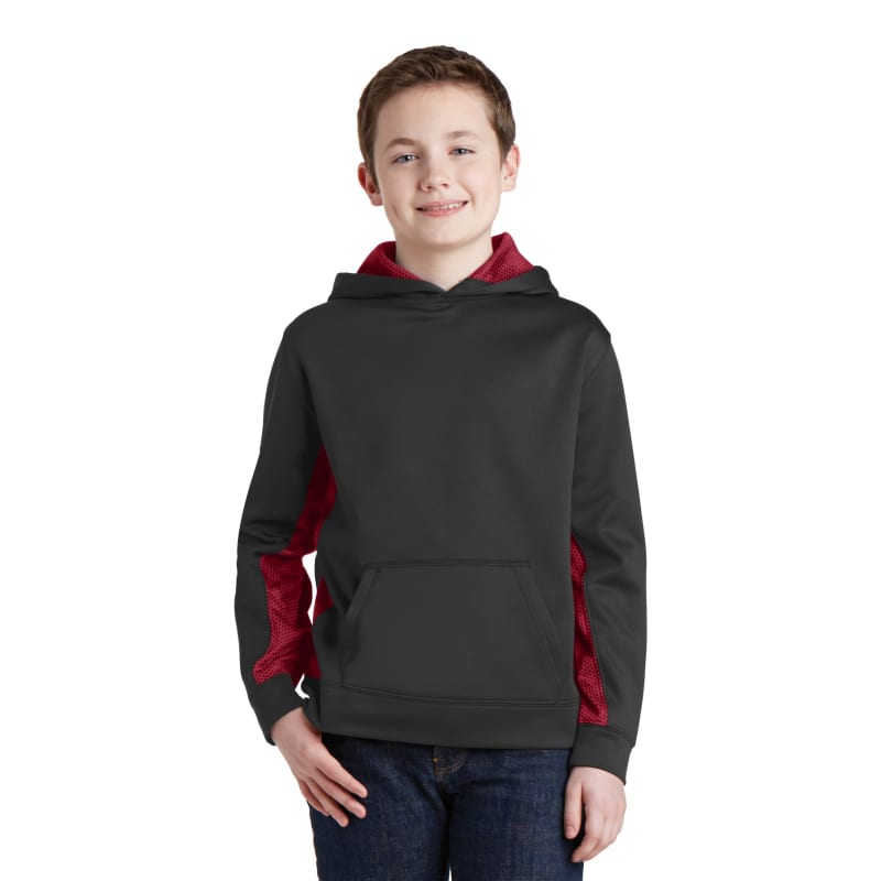 Sport-Tek Youth Sport-Wick CamoHex Fleece Colorblock Hooded Pullover. 22