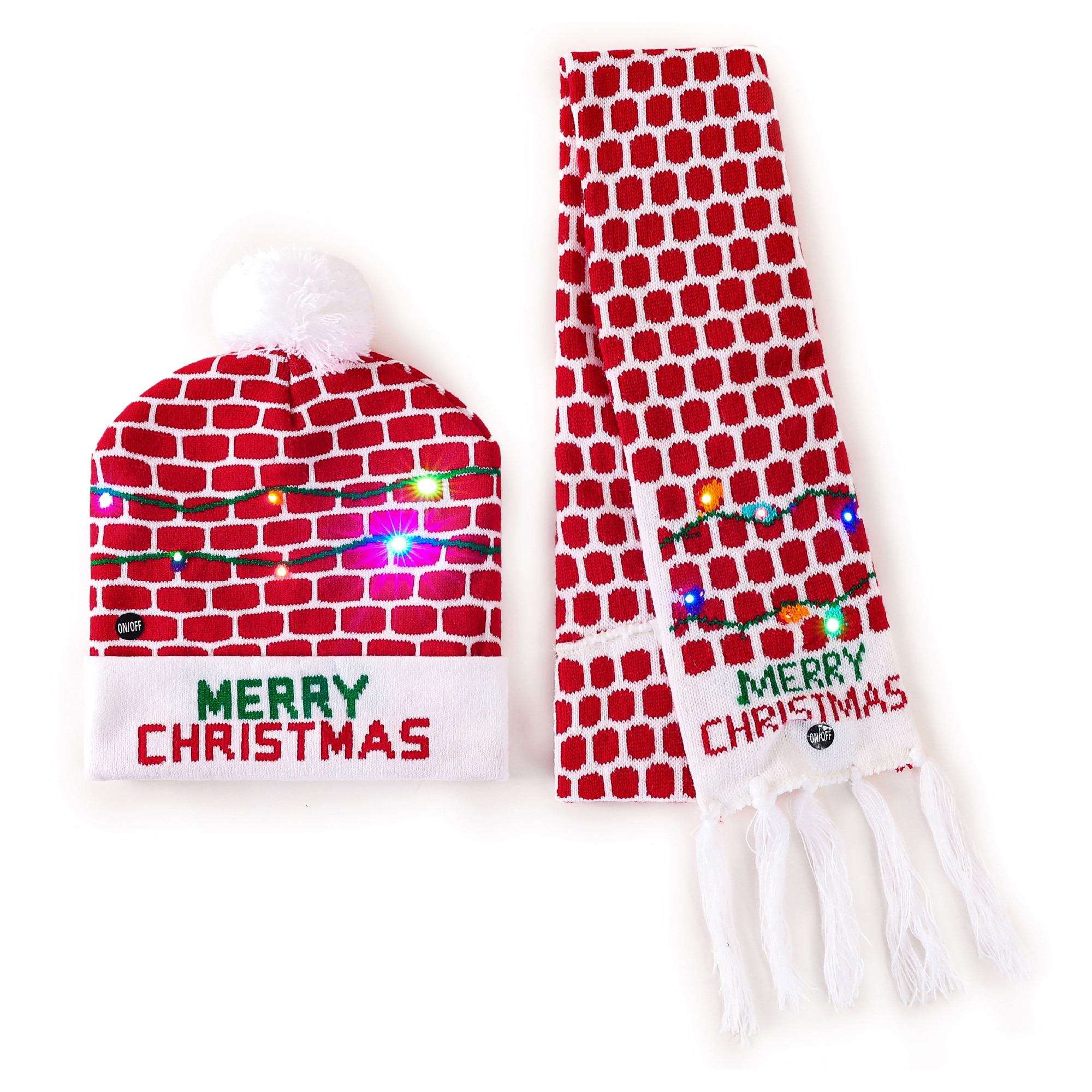Christmas Gingerbread Scarf & Hat Set with LED Lights 2 Pieces 3