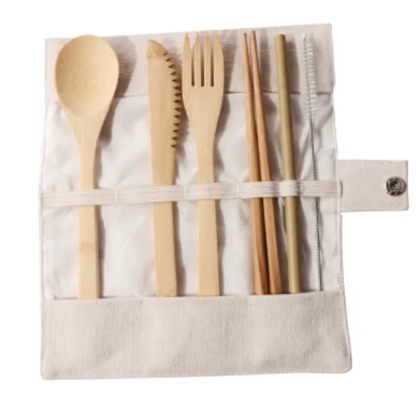 Bamboo Eco Travel Utensil Set with Roll-Up Pouch 6