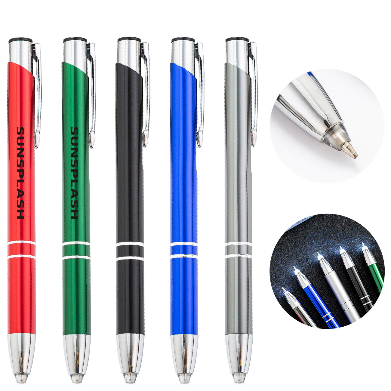Multicolor Mental Ballpoint Pen with LED Light - Customized Logo 1