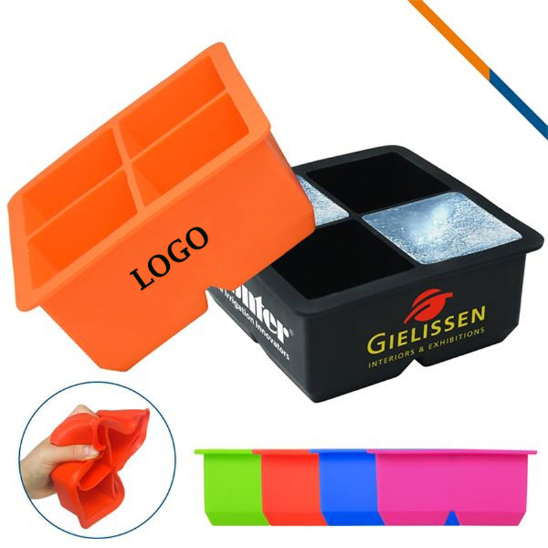 4 Ice Cube Molds Silicone Ice Tray w/Lid 3