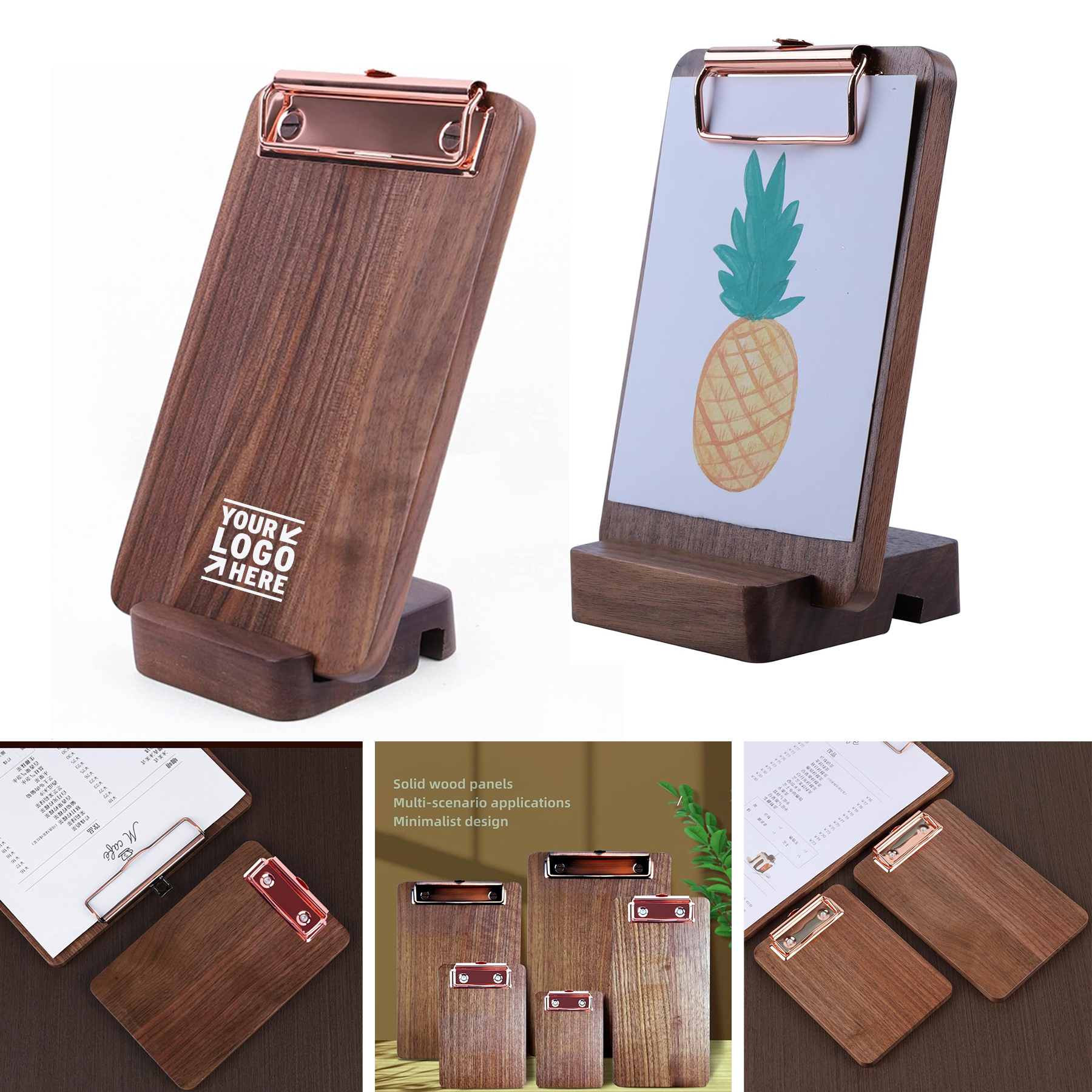 Mini Clipboard Set Hardwood Walnut Material Portable Compact Memo Board Note Taking Pad, custom award with logo imprint 2