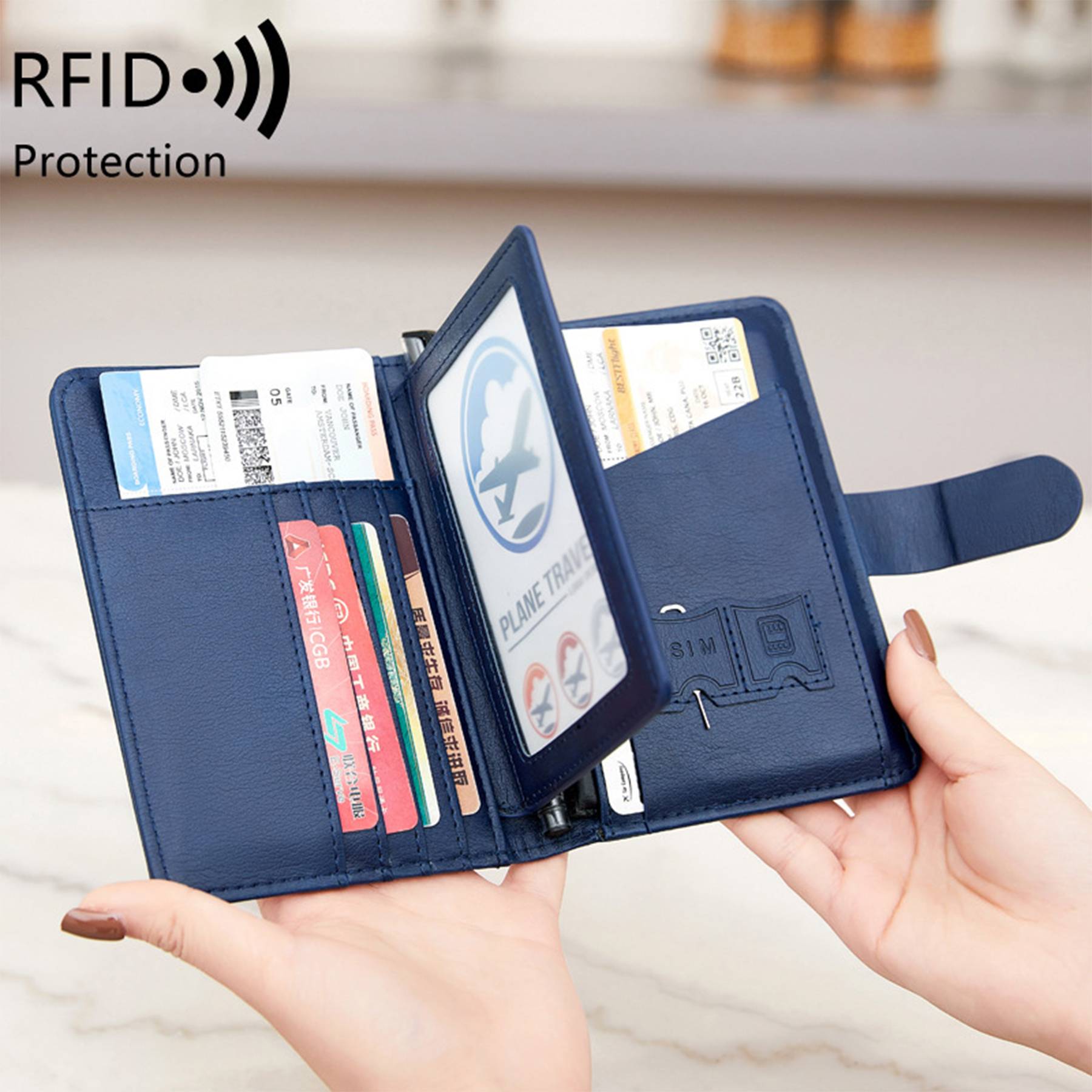 PU Leather RFID Passport/Card Wallet With Arita holder 9