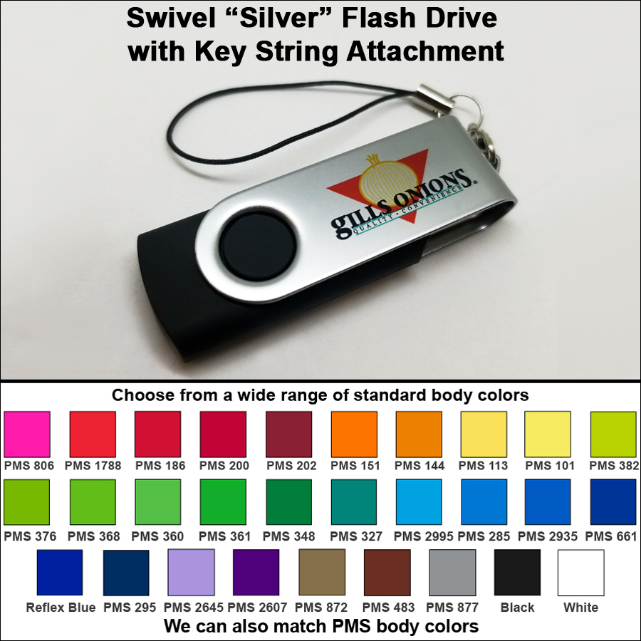 Swivel "Silver" Flash Drive with Key String Attachment - 64 GB Memory