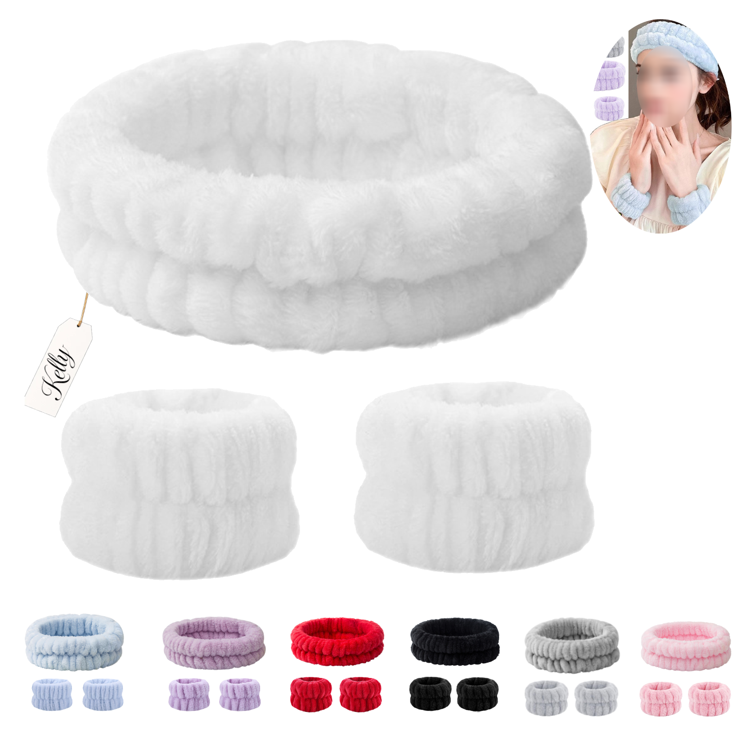 3 Pcs Spa Headband Wristbands Set