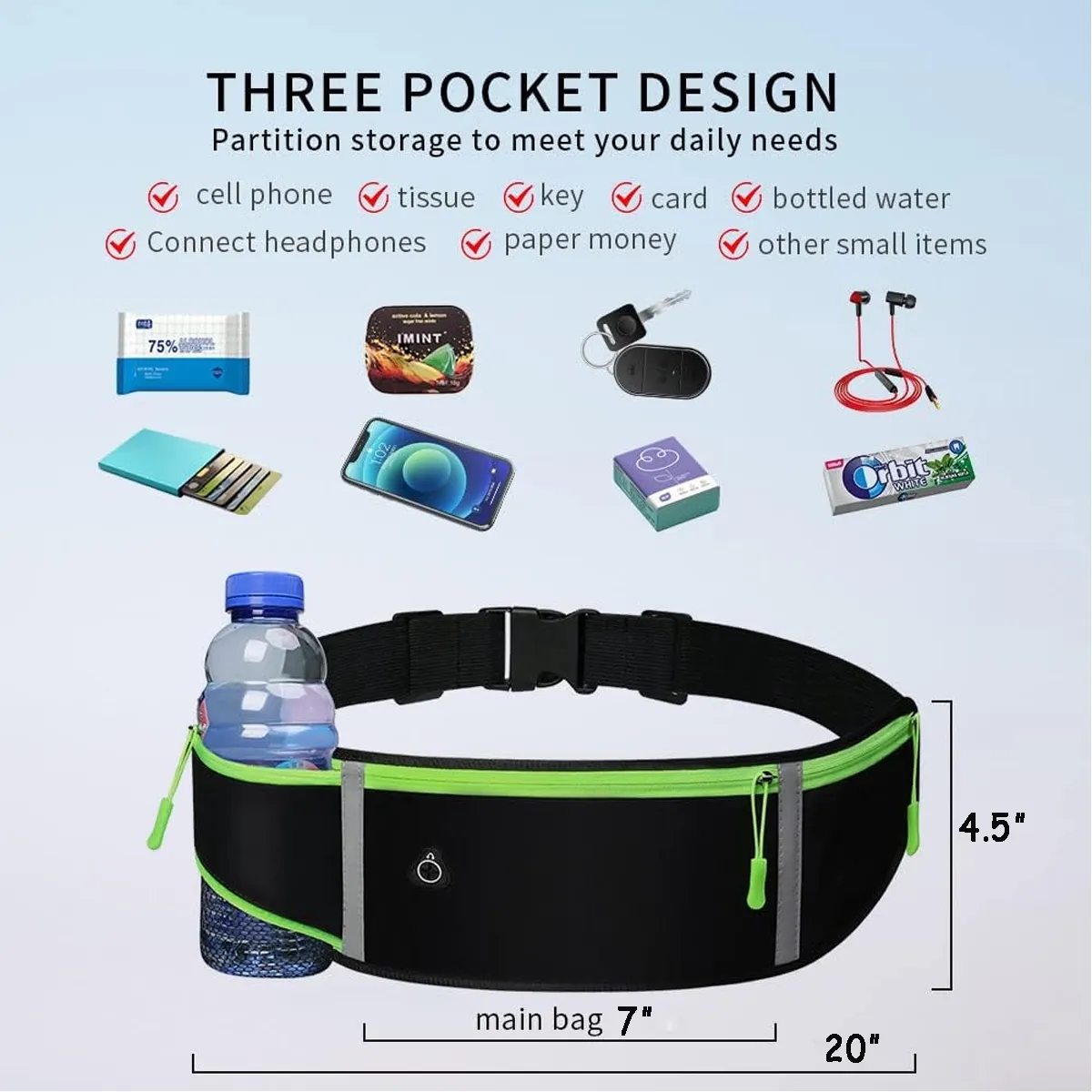 Running Belt Waist Fanny Pack Bag with Bottle Holder 3