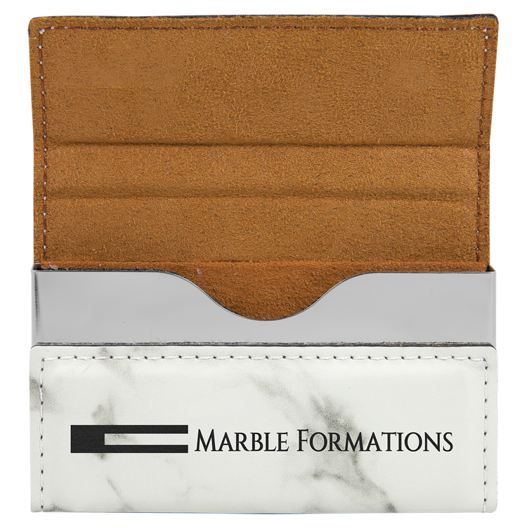 3 3/4" x 2 3/4" White Marble Leatherette Hard Business Card Holder 4