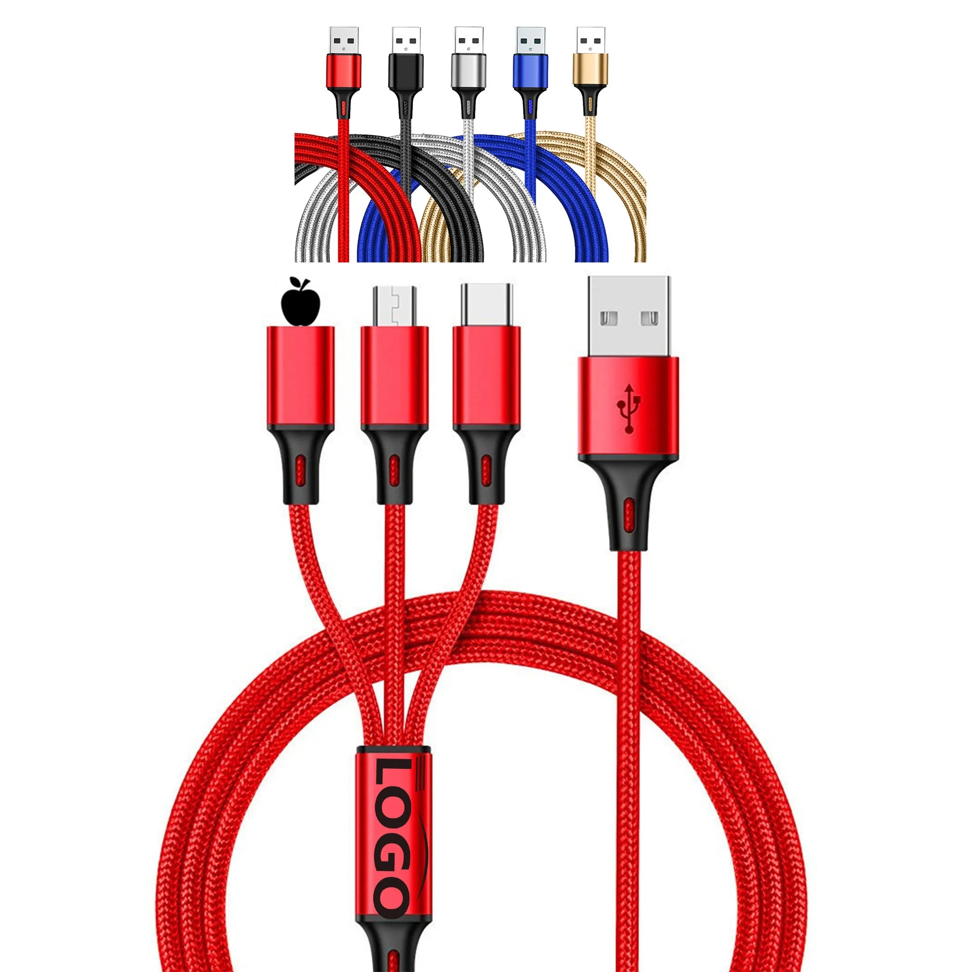 3 in 1 Nylon Braided Multi USB Cable