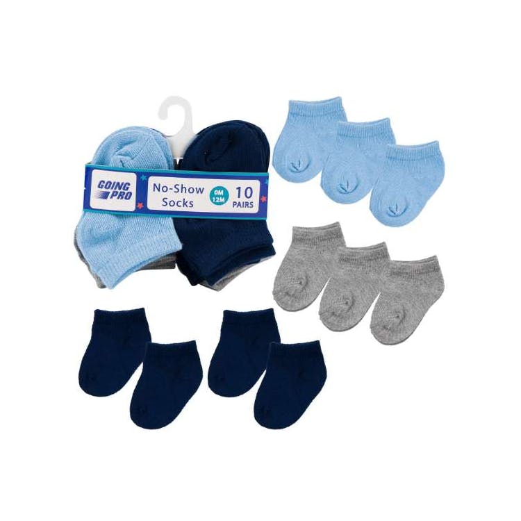 Boys' No-Show Socks - Asst Solids 0-12M 10 Pk 2