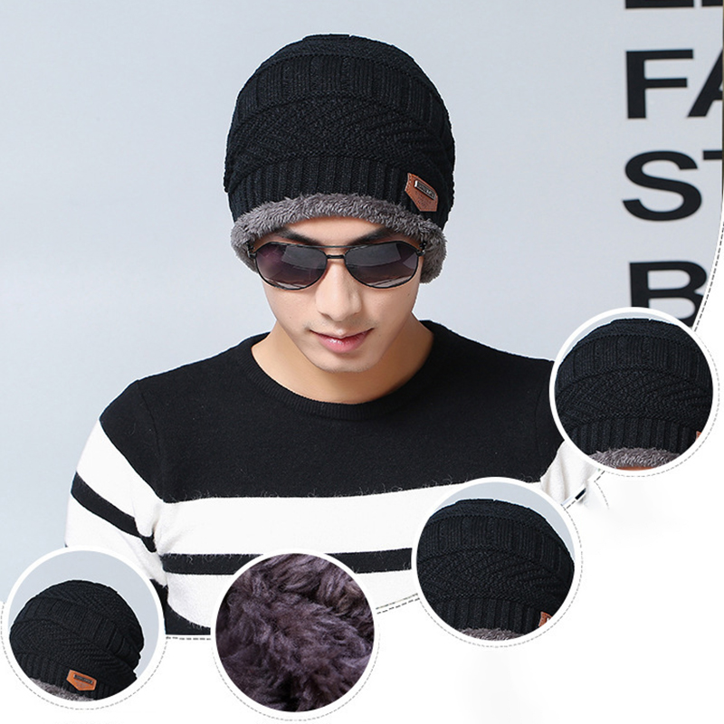 Unisex Beanie Knit Hats Scarf Set w/Thick Fleece Lined 9