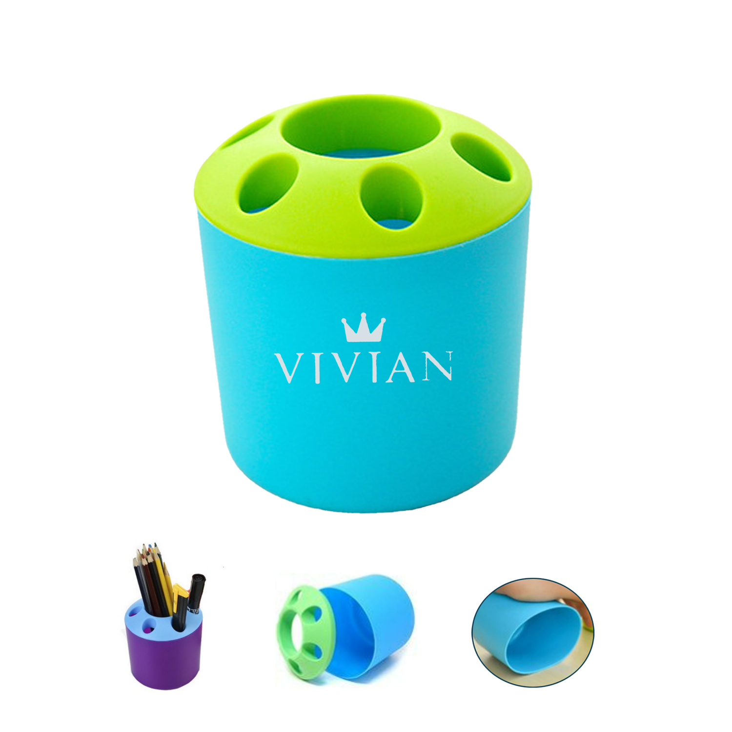 Compact Plastic Multi Hole Pen Holder for Office School 5