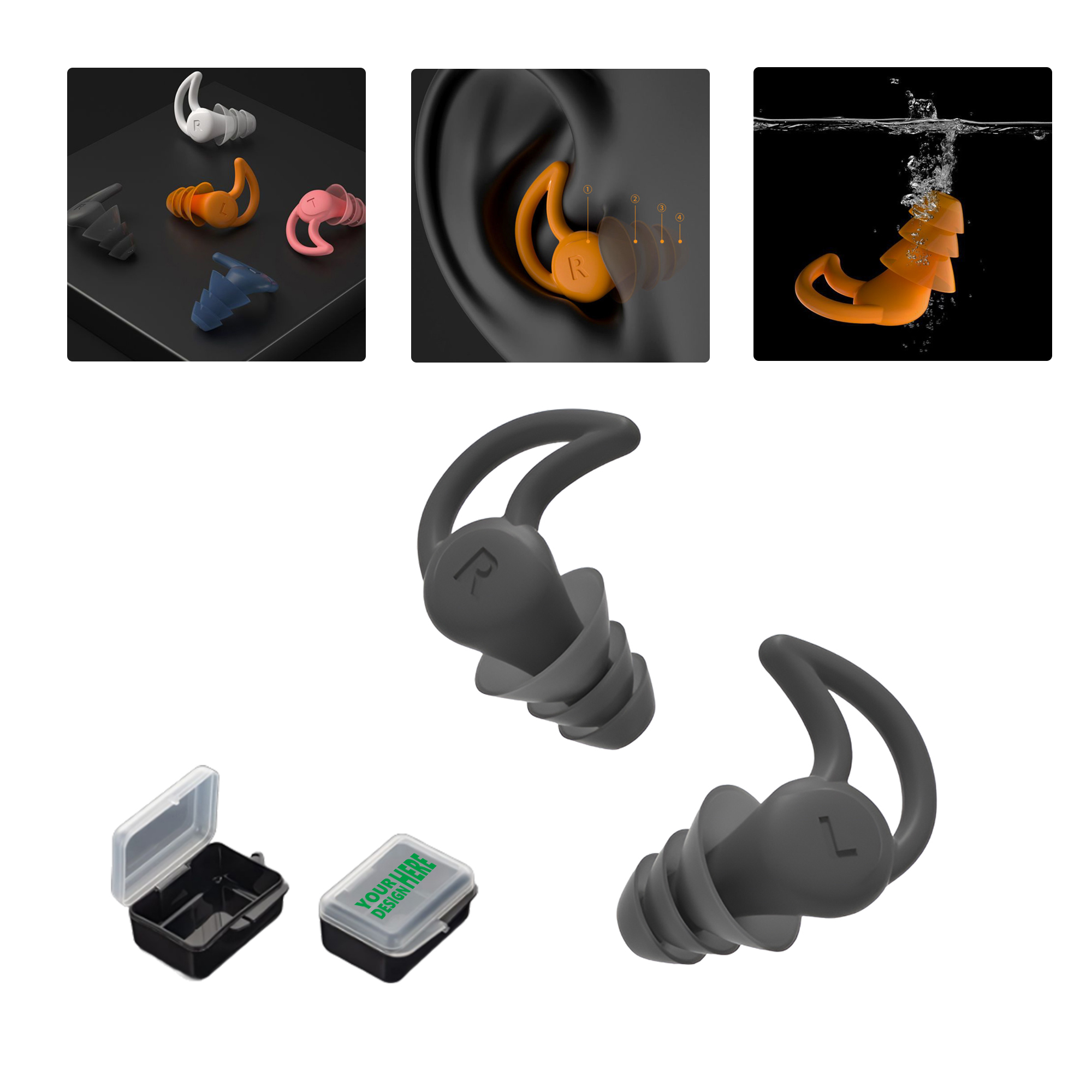 MOQ50 Custom Silicone Noise Cancelling Earplugs 2