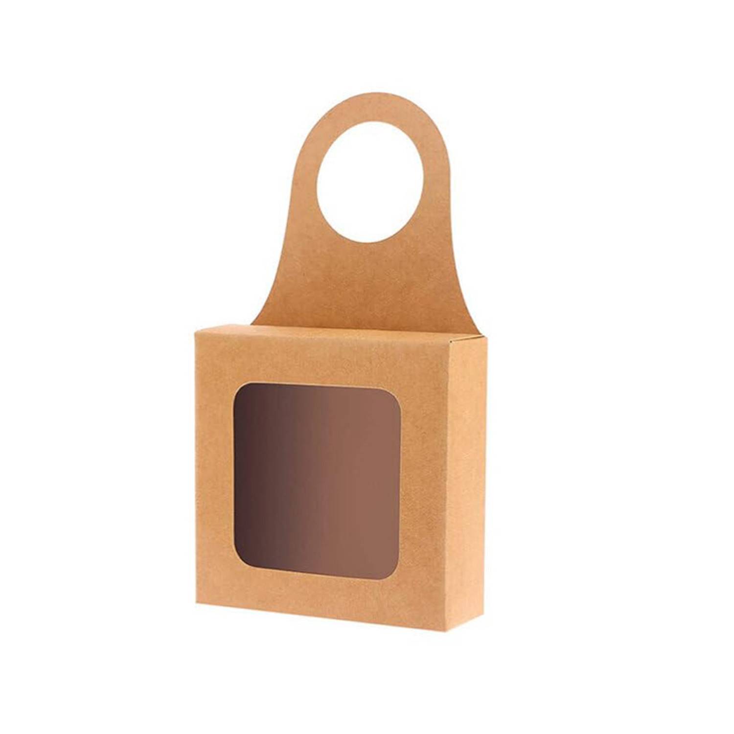 Kraft Paper Wine Bottle Box w/ Window Hanging Foldable 2