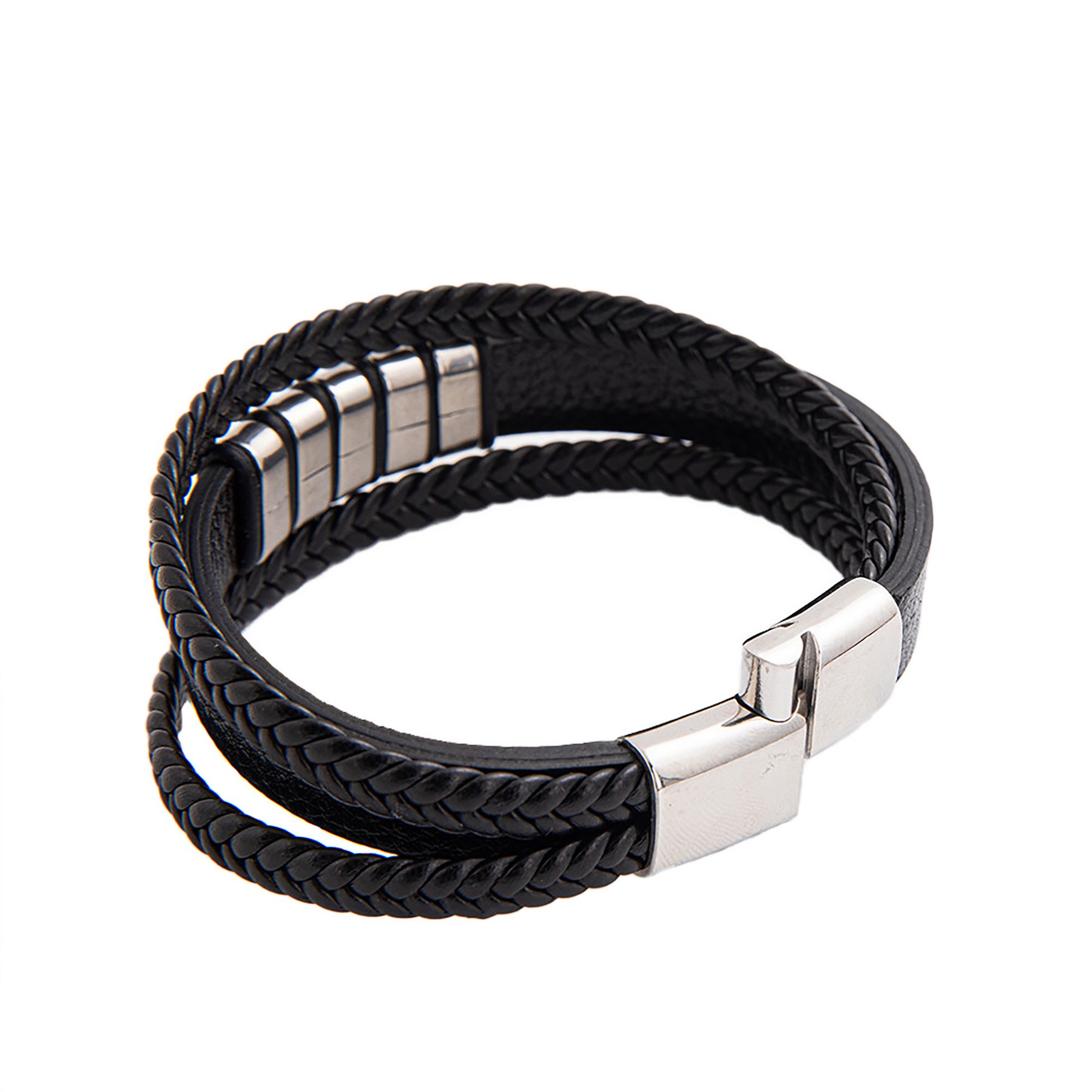 Stainless Steel Leather Cord Magnetic Bracelet 6