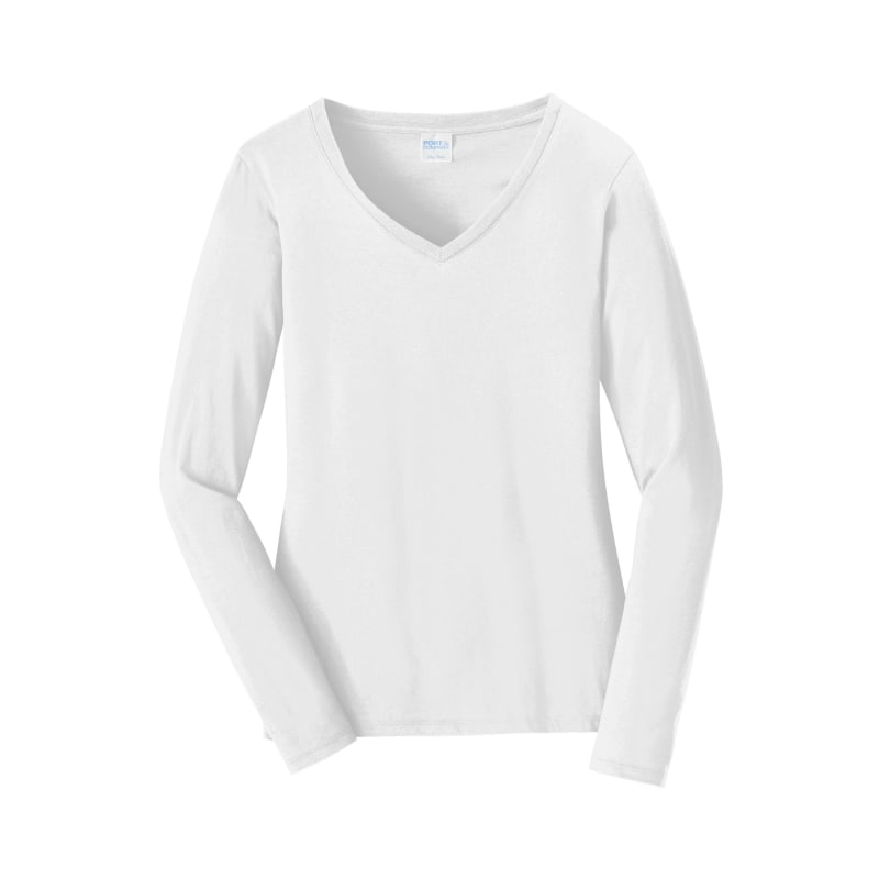 Port & Company Women's Long Sleeve Fan Favorite V-Neck Tee. 46