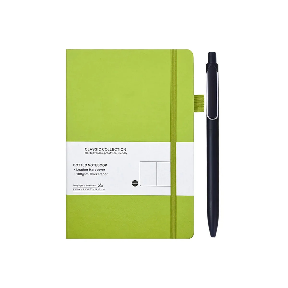 A5 Leather Cover Dotted Notebook With Metal Pen 4