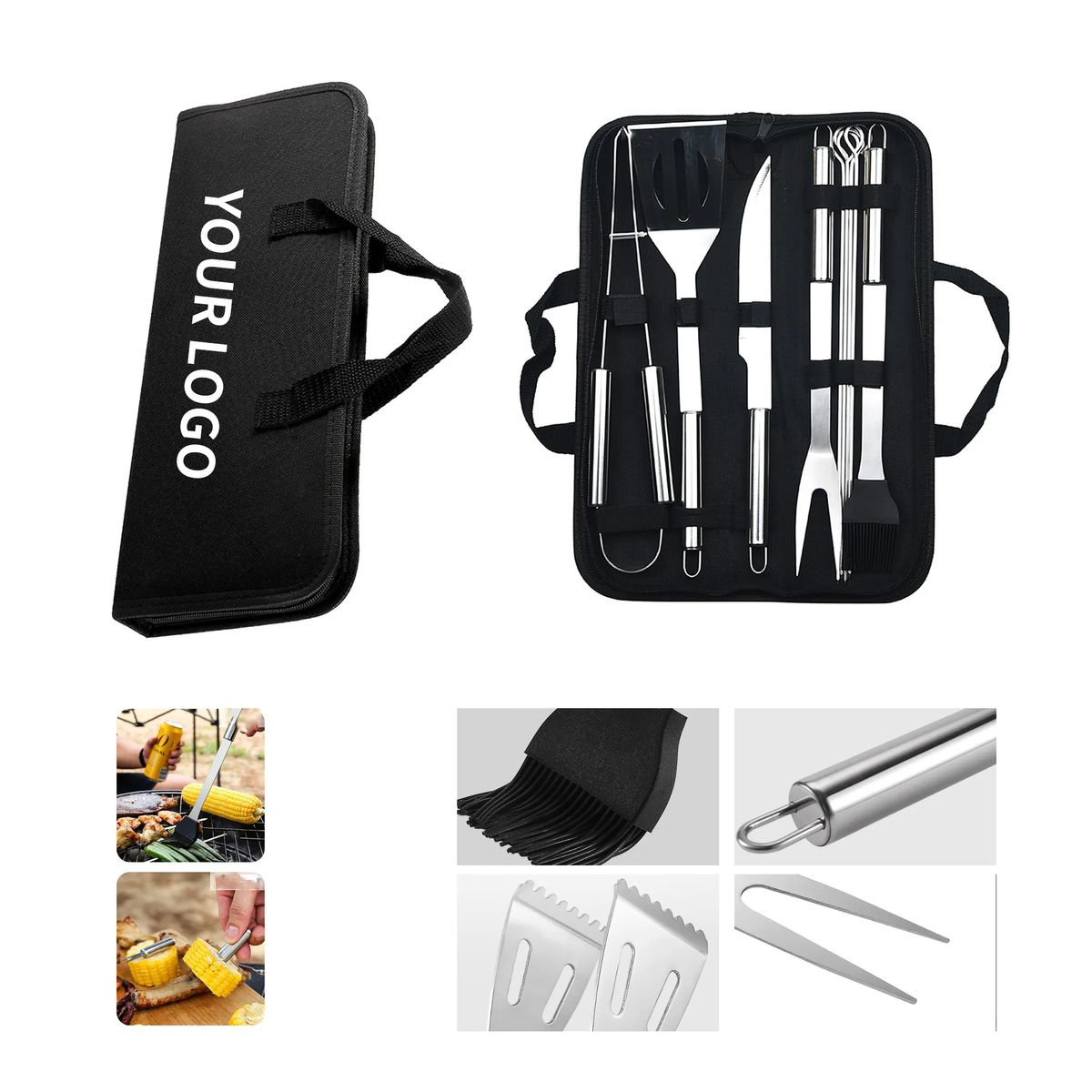 Grill Accessories Set with Tongs Fork Knife and Skewers 4