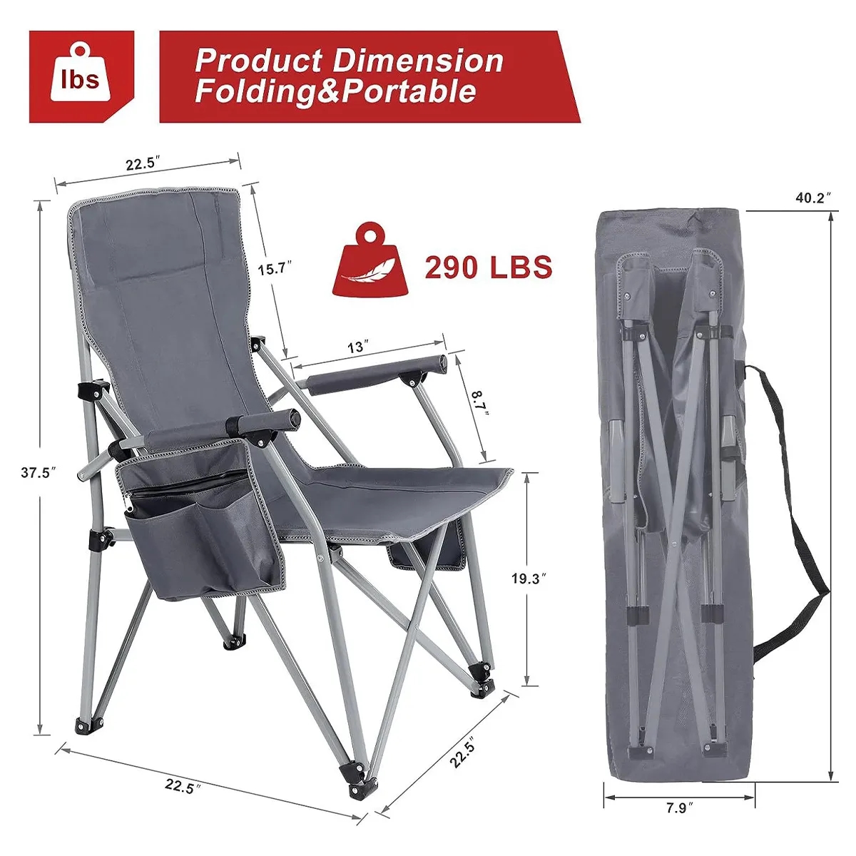 USB Heated Portable Folding Camping Lawn Chairs with Armrest 5