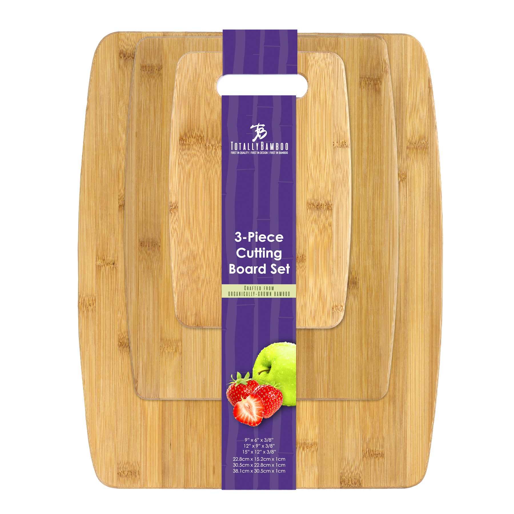 3-Piece Bamboo Cutting Board Set, 15" x 12", 12" x 9" and 9" x 6" 7