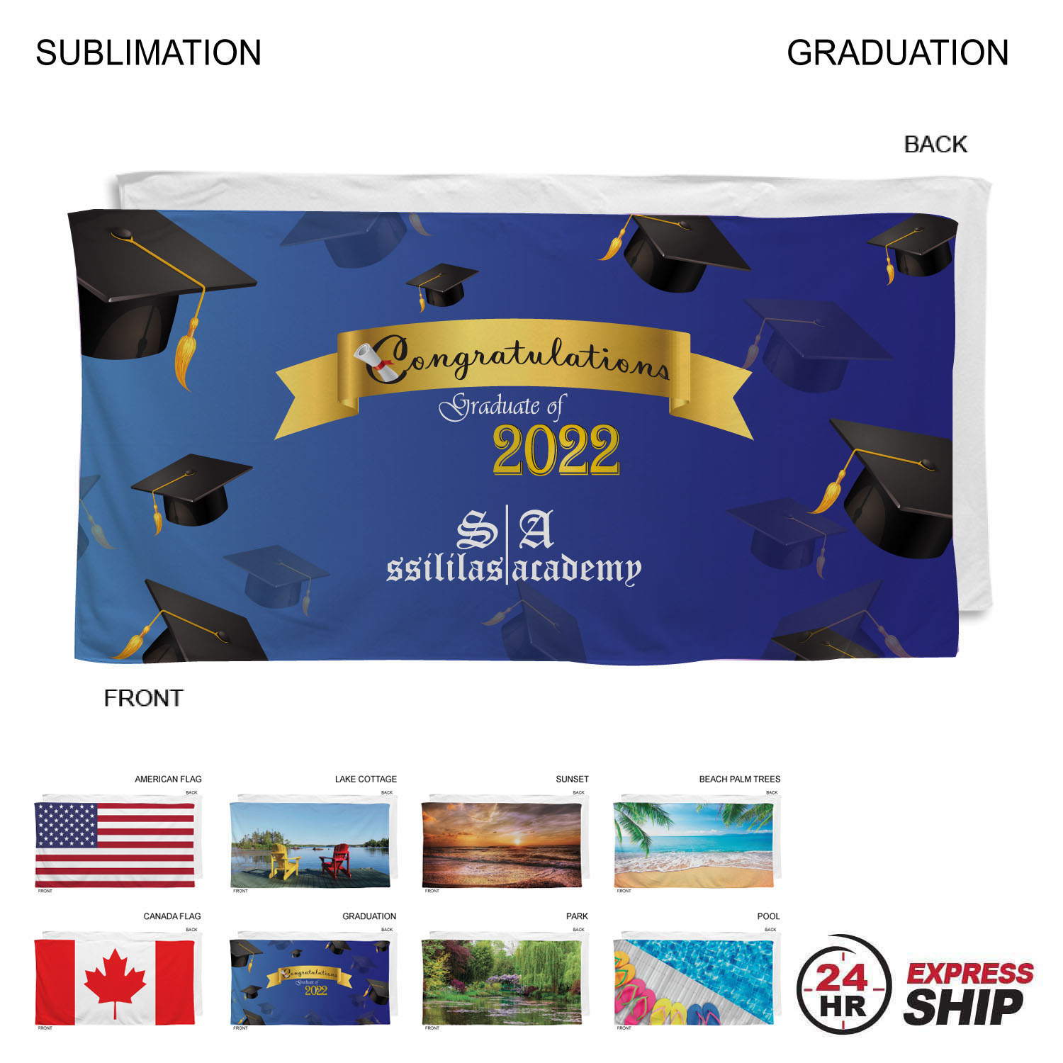 24 Hr Express Ship - Stock Design Sublimated, Absorbent Microfiber Dri-Lite Terry Beach, 30x60 8
