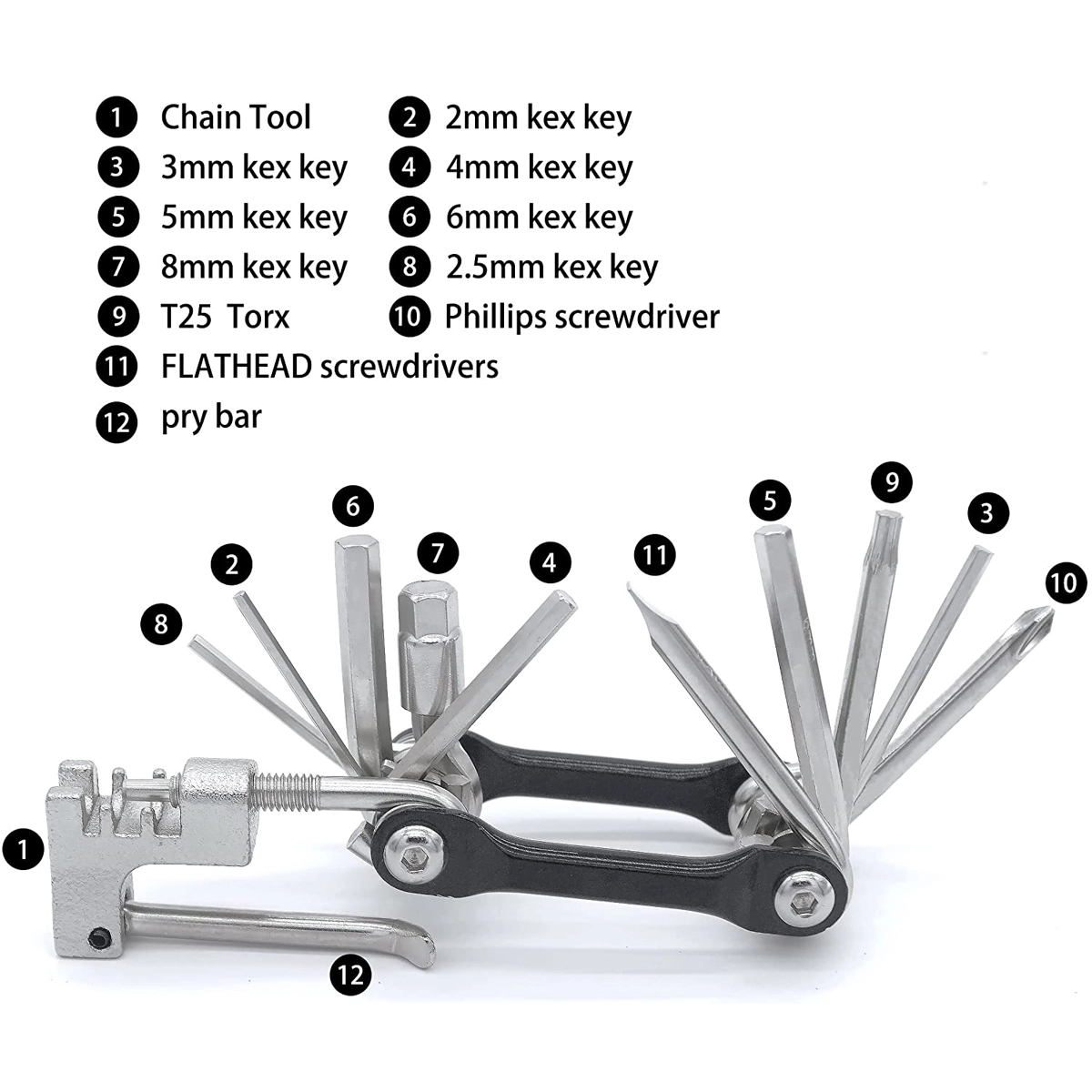 11 In One Folding Portable Bicycle Multitool Tool Kit 3
