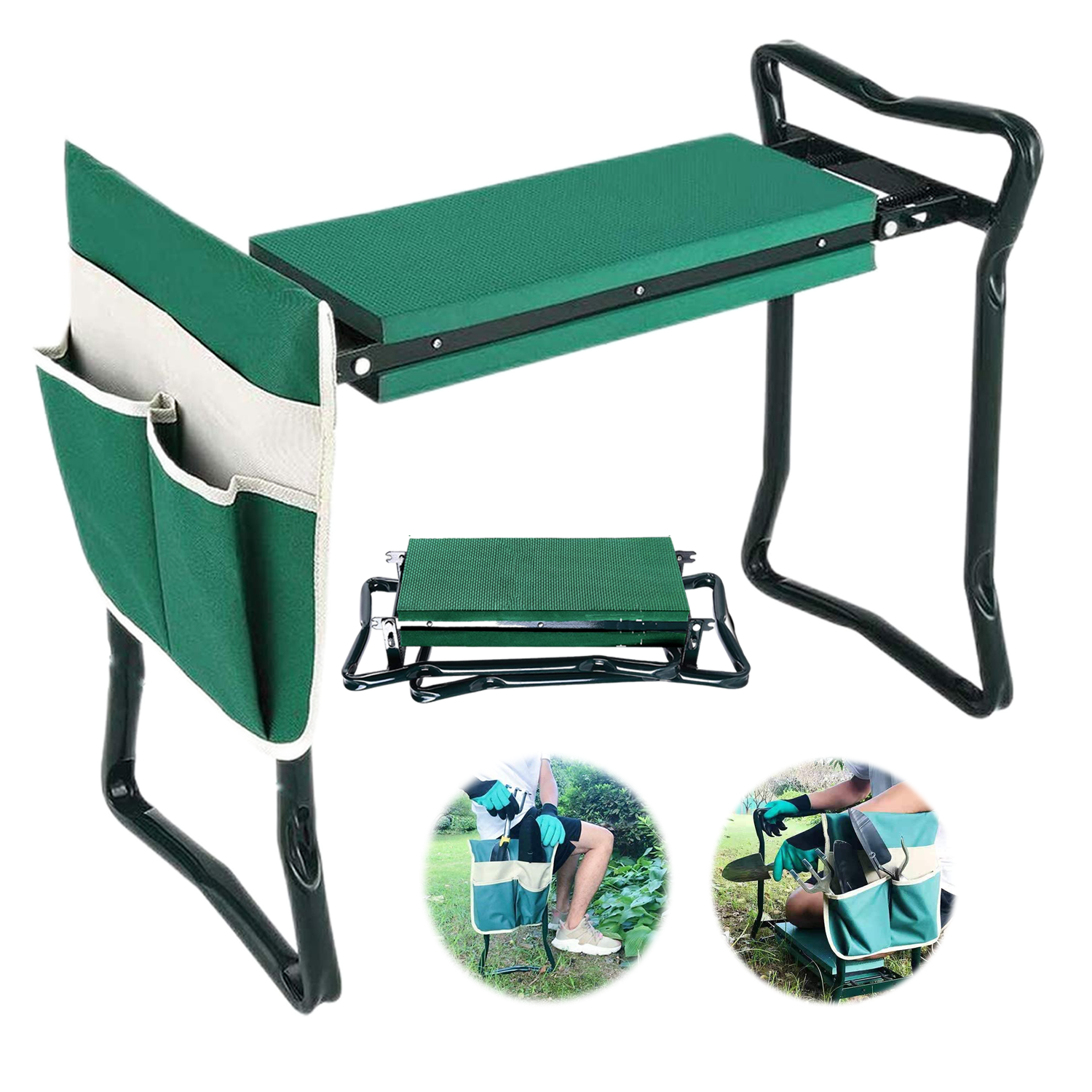 Foldable Gardening Stool Kneeling Bench With Tool Pouch 2
