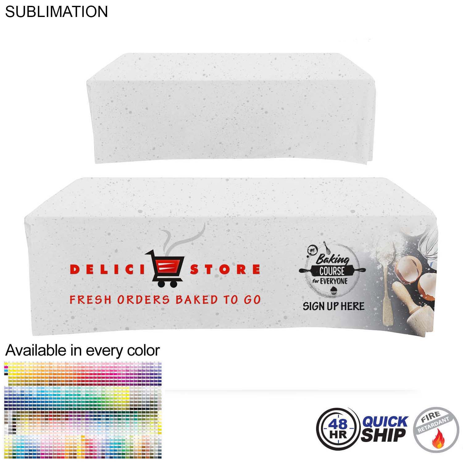 48 Hr Quick Ship - Sublimated Box Style Fitted Tablecloth for 8' Table, 4 sided, Closed back 1