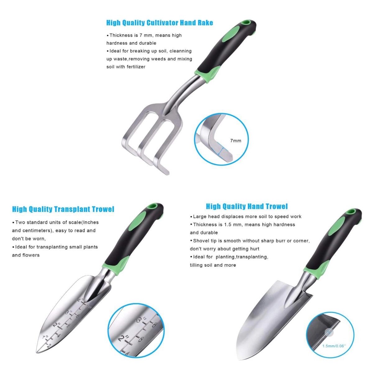 Garden Tool Set 3 Pack Garden Hand Shovels Aluminum Alloy 4