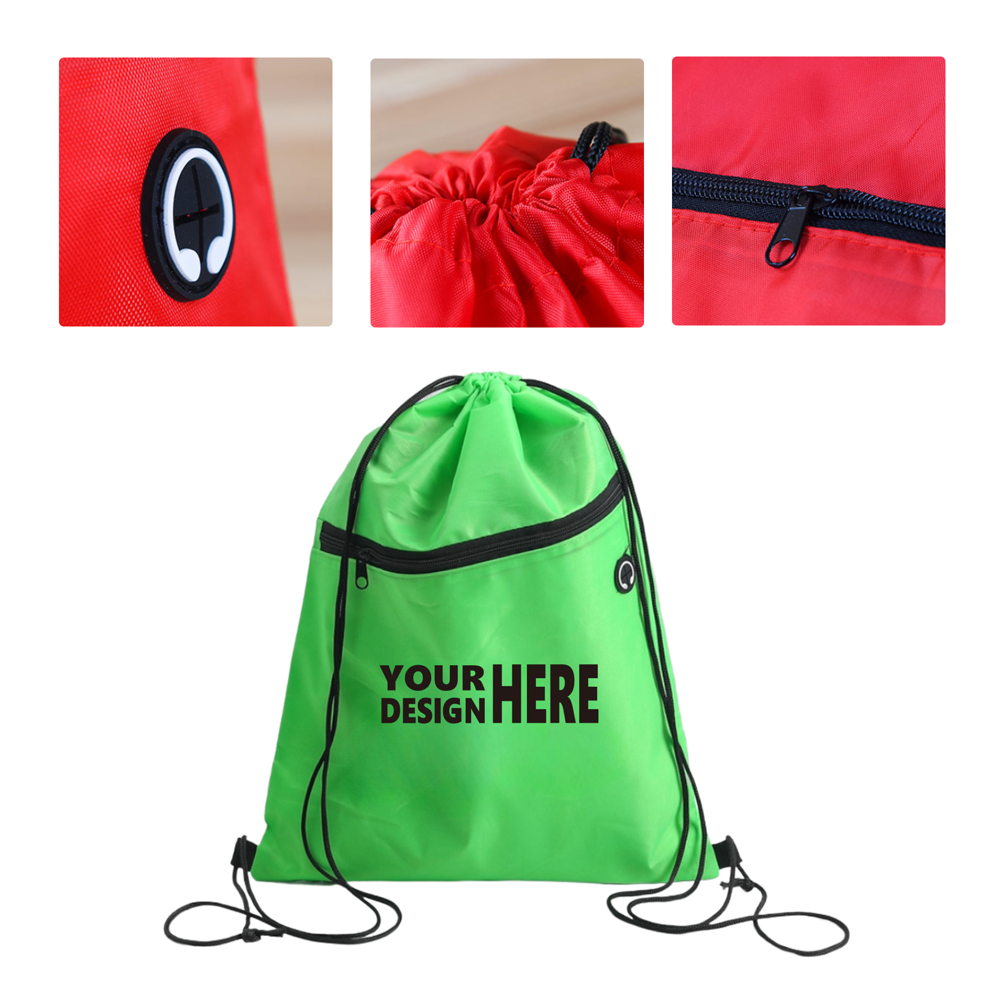 MOQ 50 Custom Sports Drawstring Backpack with Earphone Hole 2